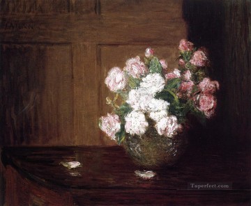 Impressionism Flowers Painting - Roses in a Silver Bowl on a Mahogany Table flower still life Julian Alden Weir
